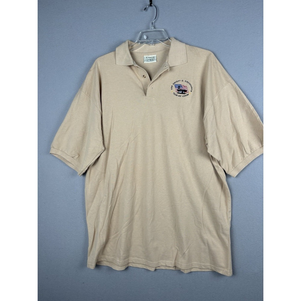 Earth Collection Men's Shirt XXL Beige Polo USS Dwight D Eisenhower Ike‎ 3310